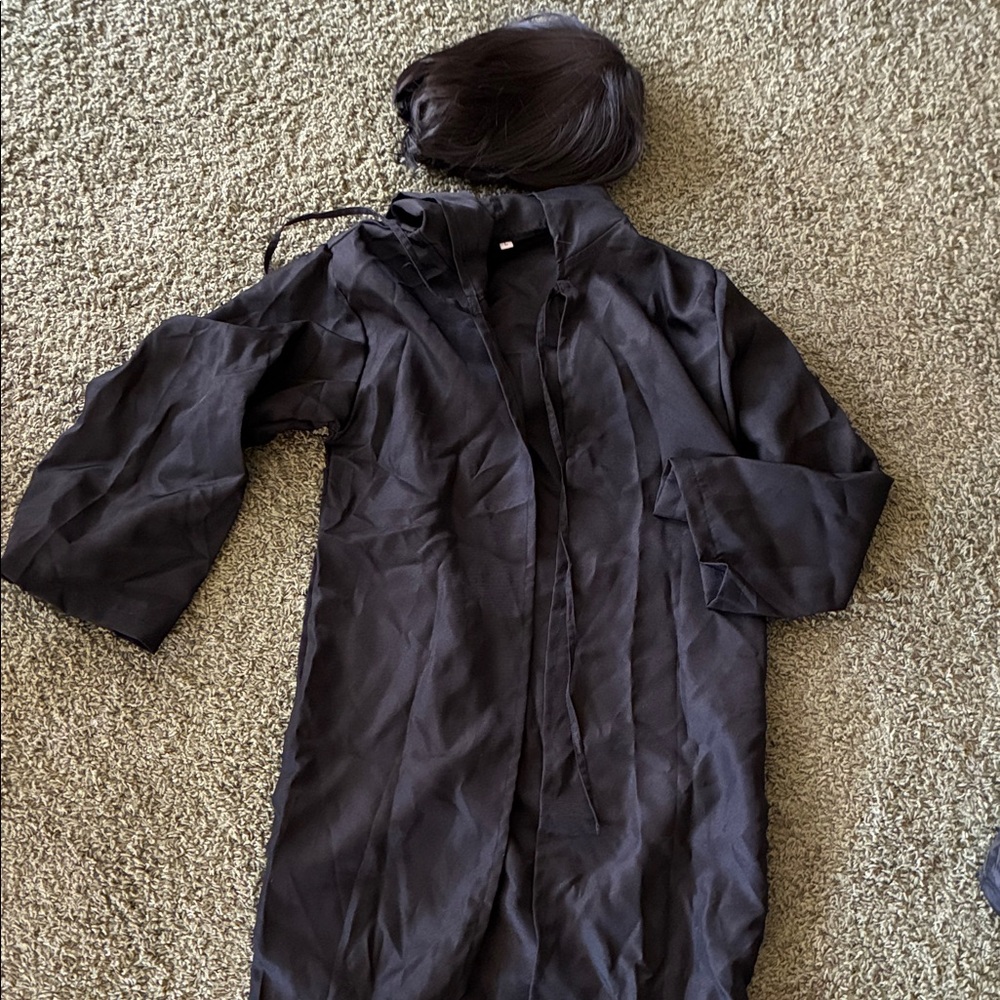 Black Hooded Robe Costume and Wig